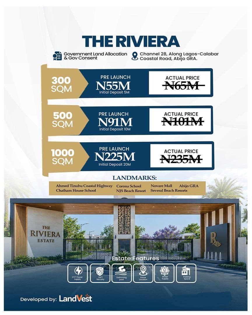 THE RIVIERA BY LANDVEST: Premium Atlantic-Front Land for Sale Along Coastal Highway, Lagos