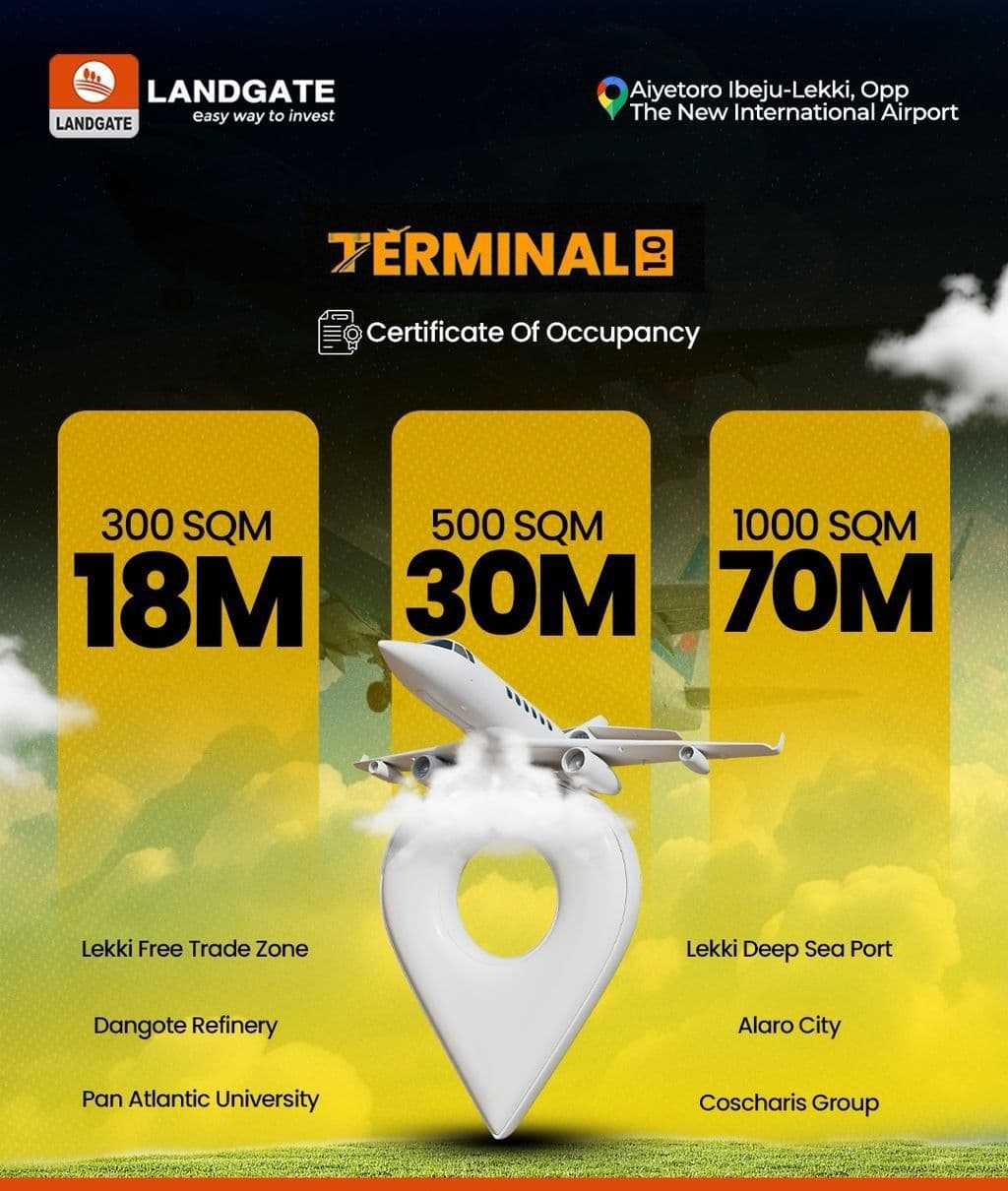 TERMINAL ONE ESTATE IBEJU LEKKI—Land For Sale Opposite Lekki Airport (C of O)